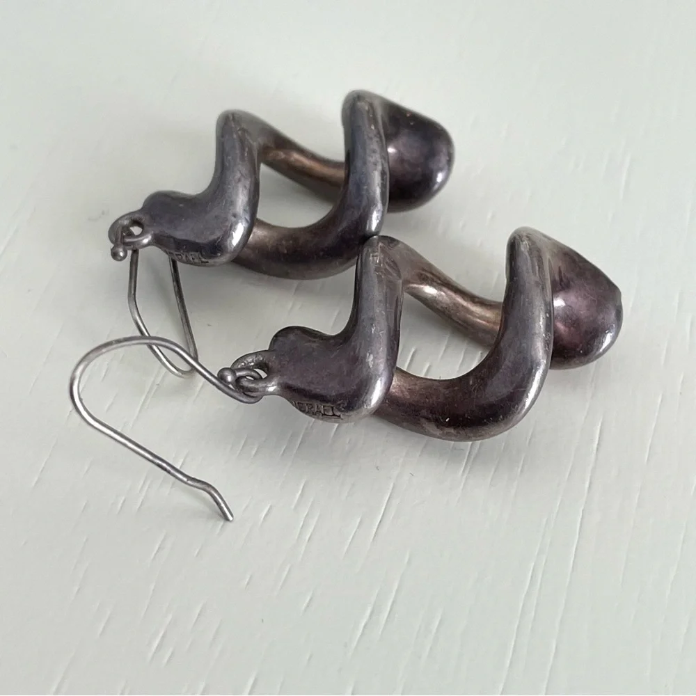Vintage stamped 925 sterling silver Israel hollow twist dangle earrings Modernis